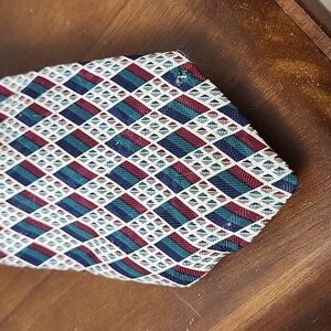 Vintage Robert Talbott Studio Necktie Featuring Navy, Green And Maroon Diamonds